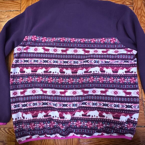 Lands End Women's Fleece Pullover Purple Pink Ivory Cream Fair Isle Size L - Picture 4 of 7